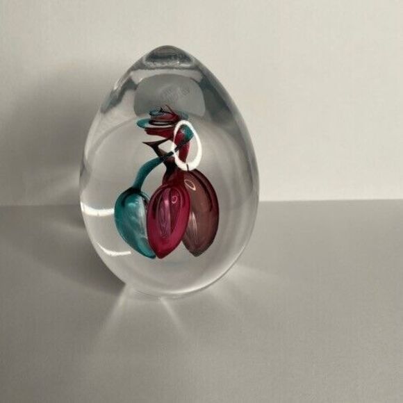 Artcristal Bohemia Blue/Pink/Red Egg Shape Decor Glass Paperweight 3" Tall - Picture 7 of 8